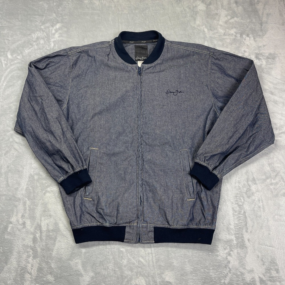 Sean John Bomber Jacket Mens XL Blue Denim Long Sleeve Streetwear Full Zipper